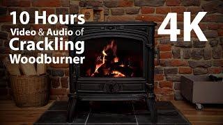 4K HDR 10 hours - Wood Burner Fireplace & Crackling Audio - relaxing warm calming