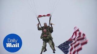 97-year-old Parachutist Tom Rice jumps on 75th D-Day anniversary