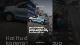 Detik-detik Taksi Terjebak di Jalur Busway saat Coba Putar Balik