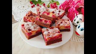 Cake with cherries and cocoa with measuring cups - a perfect combination