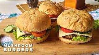 Homestyle No-Meat Mushroom Burger Recipe  Tasty and Meaty Mushroom Patty Burger