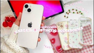 IPHONE 13 UNBOXING AESTHETIC AFFORDABLE ACCESSORIES  phone cases phone charm lens protector 