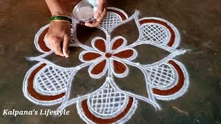 Easy rangoli design Friday simple method Kollam pandaga muggulu