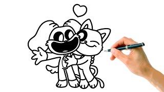 Drawing Catnap & Dogday Hugging Tutorial Guide For Kids Drawing Coloring