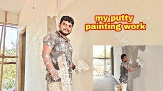 wall putty apply  Om painting works  first coating full video