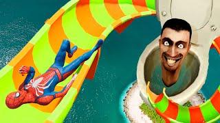 GTA 5  Water Slides  Spiderman vs Skibidi TOILET Euphoria Physics Falls