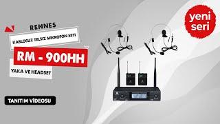 Rennes RM-900HH UHF 2x100 Kanal Çiftli Kablosuz Yaka ve Headset Mikrofonu Çift Anten LCD Ekran