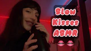 Slow mouth sounds with mic brushing  asmr kisses visuals gum