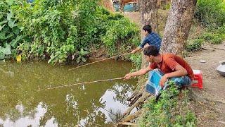 Best Hook Fishing Videos ll Smart Boys Fish Catching With Hook in The Village Pond