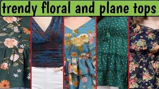 latest collection of floral tops2023.trendy plain top with jeans collection for girls2023
