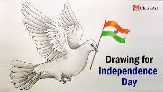 Independence Day 15 August 2024  Indian Flag with Pigeon Drawing Pencil Shading