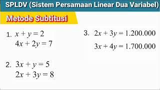 SPLDV  Sistem Persamaan Linear dua Variabel Metode Subtitusi  Cara Subtitusi