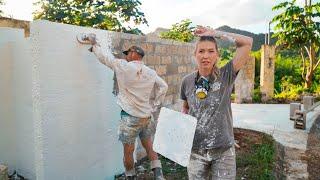 APPLYING STUCCO ON A MASSIVE BLOCK WALL BUILD DREAM ABANDONED PROPERTY