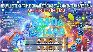 Neuvillette C6 Triple Crown Strongest 4.5 Abyss Team Speed Run - All Side 90s Clear