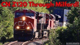 CN 3174 Leads Z120 Through Milford Rd Railroad Crossing Milford NS.
