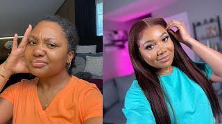 Chatty GET MY HAIR DONE WITH ME + Lash Hack  Brown Cherry Kinky Straight Wig Install  WowAfrican