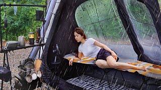  Camping in the rain luxury gear  & air tentㅣnature relaxing  rain ASMR