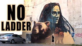 HUGE STREET ART MURAL WITH ONLY A ROLLER  - NYC