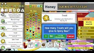 WORLD FIRST FULL LVL 20 HIVE  SPENDING 555 TRILLION HONEY ON TREATS  BEE SWARM SIMULATOR