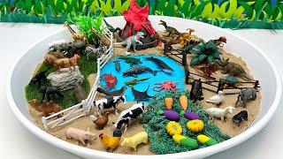 4 Small World In White Tray  Dinosaur Farm Safari Animals 스몰월드 쥬라기월드