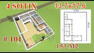 4 Sotix yerga 17.60x13.70 4xonali zamonaviy uy loyihasi