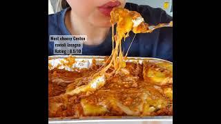 Rating Cheesiest Costco ravioli lasagna #asmr #shorts #eatingsounds