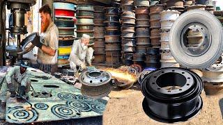 How Heavy Duty Truck Tyre Rim Plate Are Made From Old Ships Sheets  Repairing of Broken Tyre Rim 
