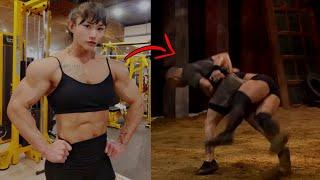 Female BodyBuilder Challenges Man And Fails