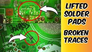 How to fix lifted solder pads broken vias and traces on circuit boards.