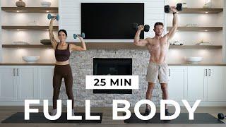 25 Min FULL BODY DUMBBELL STRENGTH COUPLES WORKOUT Beginner + Advanced