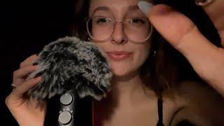 ASMR wet and dry mouth sounds with fluffy mic scratching