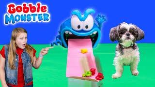 Assistant Play Gobble Monster Game with Dogs Wiggles and Waggles