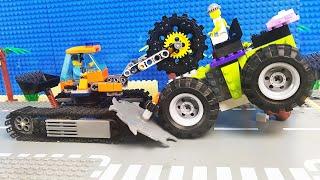 LEGO Trucks and Cars For Kids and Police Car vs Tractor Bulldozer Toy Vehicles