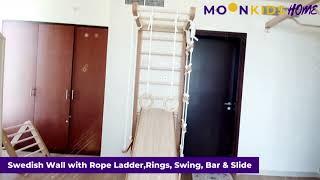 Swedish Wall with Rope Ladder Rings Swing Bar & Slid