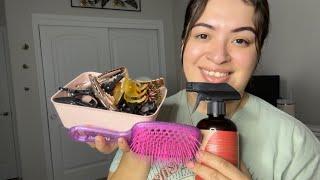 ASMR Hair clipping & hair brushing-minimal talking some rummaging & spraying sounds