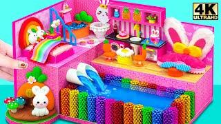 DIY - How To Make Cutest Pink Bunny House with Automatic Water Pool from Magnetic Balls Cardboard