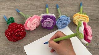 Easy Crochet Rose Flower Decorated Penone of a kind gift️️ for mothers teachers friends