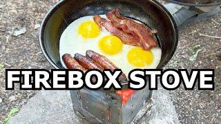 Bacon Sausage & Eggs Classic Twig & Stick Fired Camping Stove Firebox G2 5 Stove Ultra Cook Kit