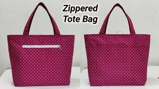 DIY Zippered Shopping bag with 5 Pockets  Easy Sewing Tutorial  Tote Bag  Cloth bag making  Bags