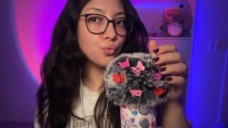 Relaxing ASMR Triggers  camera brushing mouth sounds book tapping hair brushing  Kat F’s CV