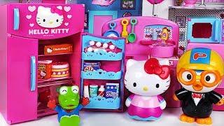 Happy birthday Pororo Hello Kitty Refrigerator and kitchen toys play - PinkyPopTOY