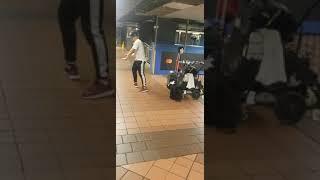 American kid break dancing to Davidos Fia in Grand Central New York City.