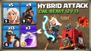 Th12 v Th13  How To use TH12 Hybrid  Hog Miner Attack Strategy  Best TH12 Attack  Clash of clans