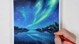 Northern Lights Aurora  Easy acrylic painting for beginners  PaintingTutorial  Painting ASMR