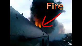 How the diesel locomotive dies A lot of smoke and fire from the engine exhaust pipe Russian trains