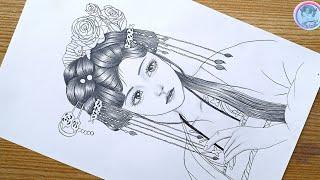 How to draw a semi realistic Chinese girl easy china drawing girl-pencil sketch for beginners