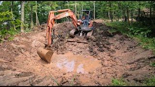 Welding an excavator bucket and digging pond