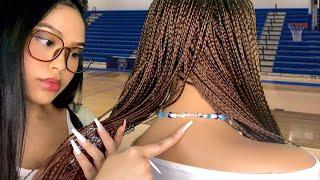 ASMR Shy Girl in Gym Class Plays w Your Hair TINGLY Bead Braids + Scalp & Back Scratch lite gum