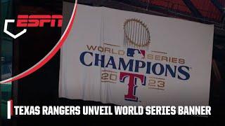 Bruce Bochy unveils Texas Rangers 2023 World Series Championship banner  Baseball Tonight