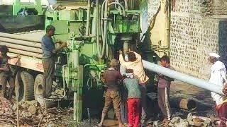 बोअर मे पानी लगने के बाद केसिंग पाइप कैसे बिठाते है? Borewell machine and water